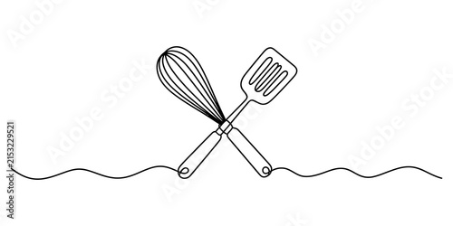 Fotografía Continuous single line drawing of kitchen whisk and spatula cooking tools