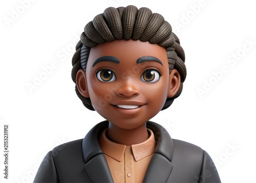 3D Animated Character - Smiling African American Girl with Braided Hair