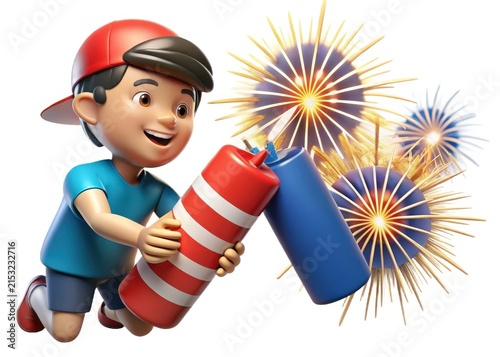Happy Boy with Fireworks