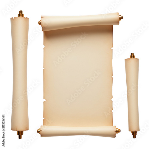 Old paper scroll set, parchment isolated on transparent background