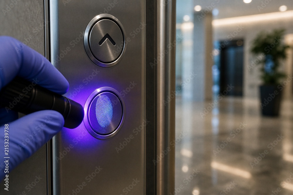 Naklejka premium Fingerprint Scanner Button With Gloved Hand