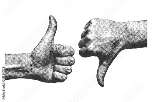 Canvastavla Thumbs up and thumbs down hand gestures isolated on transparent background