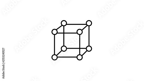 Animated 3D Wire frame Cube Icon. animated 3D wire frame cube with connected node points on a white background.