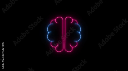 Glowing Neon Brain Animation on black background.