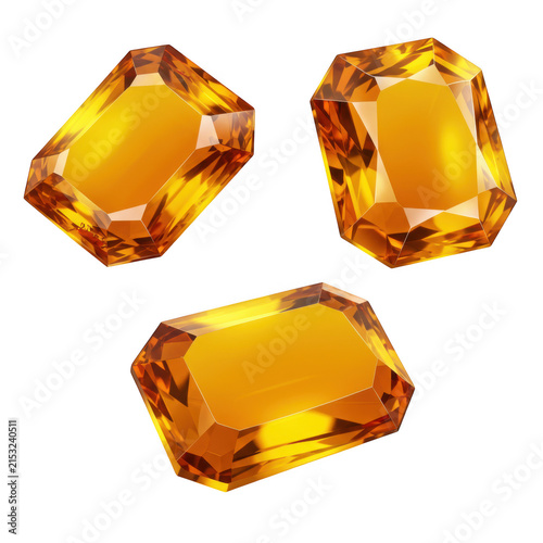Three orange gemstones isolated on transparent background