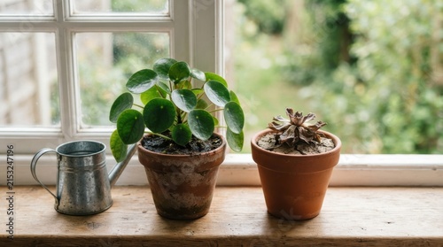 Two potted plants side by side