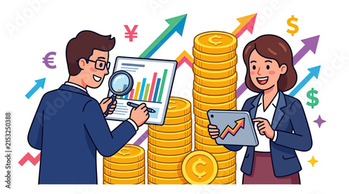 Business professionals analyzing financial data and market trends.