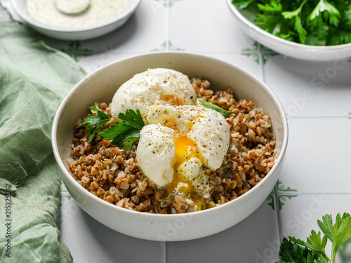 boiled buckwheat with egg and herbs