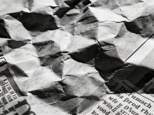 High-resolution professional stock photo of monochrome crumpled paper texture with vintage halftone dot print pattern.