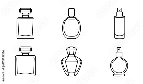 Perfume bottle line art icon set with elegant fragrance bottle outline vectors
