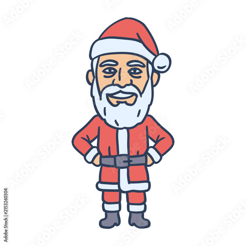 Santa Claus keeps his hands on his hips and smiling. Hand drawing