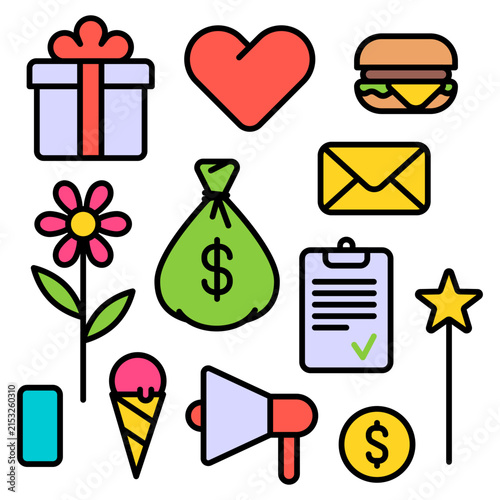 Set of various objects drawn in color. Set of objects
