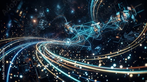 digital network background futuristic technology illustration cyber space abstract data stream visual fiber optic communication global connectivity concept studio lighting