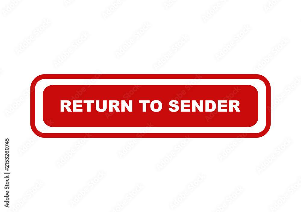 Fototapeta premium Return to sender red rubber stamp style sign with bold white text on a rectangular button for mail and shipping labels isolated on transparent background