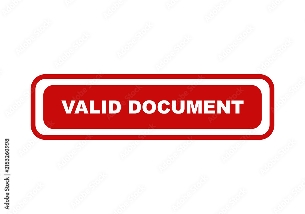 Fototapeta premium Red rectangular button icon with the text valid document inside for business paperwork verification and approval status isolated on transparent background