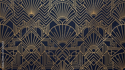 art deco pattern gold blue geometric background vintage wallpaper roaring twenties great gatsby style luxury design elegant texture retro ornament sophisticated print golden lines