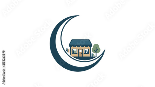 Charming bookshop nestled inside a large crescent moon
