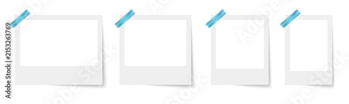Canvas Print Set of PNG blank instant photo frames secured with blue adhesive tape on a clean