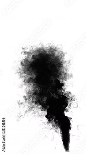 Heavy dark industrial smoke rising continuously from chimney on transparent alpha channel background. High-quality 4K VFX simulation element for factory pollution, environmental hazard, and atmospheri