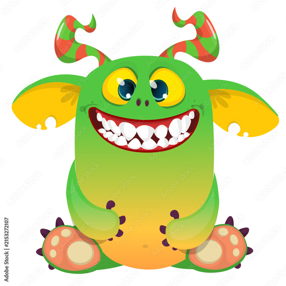 Fototapeta premium Cartoon Funny and Cute Monster creature with Scary Face Expression illustration for Halloween decoration or Package Design. Vector isolated on white 