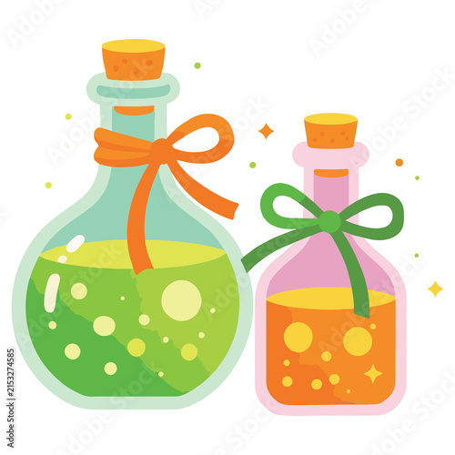 Fotografie Set of magic potion bottles witch wizard halloween elixir vector illustration