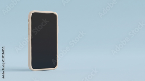 A single smartphone with a black screen standing upright on a light blue surface against a ad social media download thambnail poster web template event festival 2026 2027 2028