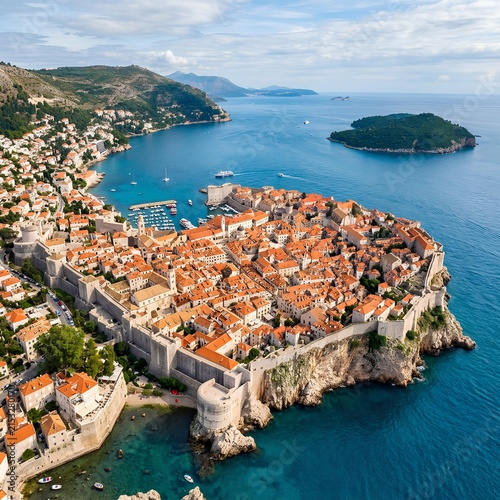 Dubrovnik Old Town Aerial View Historic Walled City on Adriatic Coast Croatia