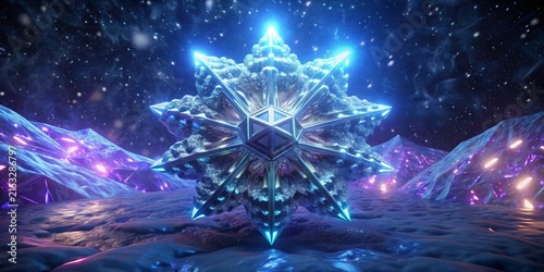 Generative prismatic snow transforms a winter landscape into a vibrant display of light and color