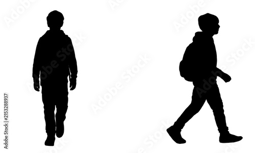 Silhouette of Schoolboy Walking to School with Backpack Against White Background