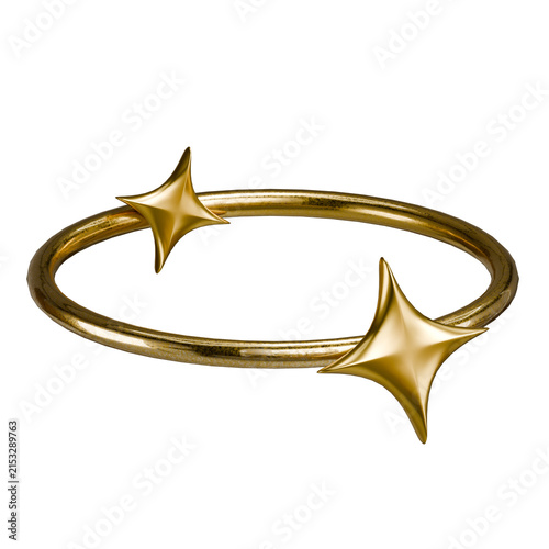 Foto 3D Golden Halo Ring with Stars Isolated on White Background