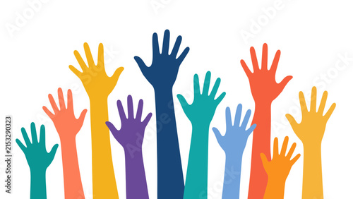Raised Hands Diversity Community Volunteer Teamwork Set Vector Illustration