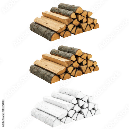 Stacks of firewood logs isolated on transparent background