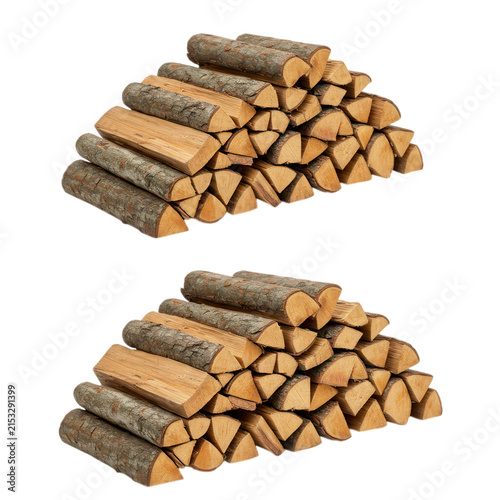 Two piles of firewood isolated on transparent background