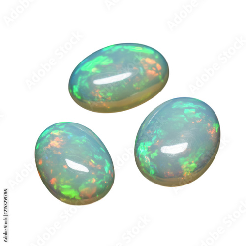 Three opals gemstone isolated on transparent background