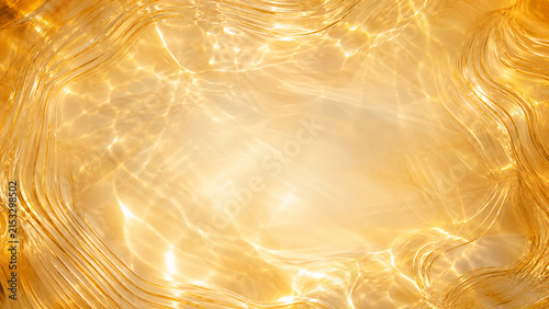 Shimmering golden water ripples create luminous caustic reflections and elegant copy space, ideal for luxury cosmetics, skincare, jewelry, wellness and premium product advertising.