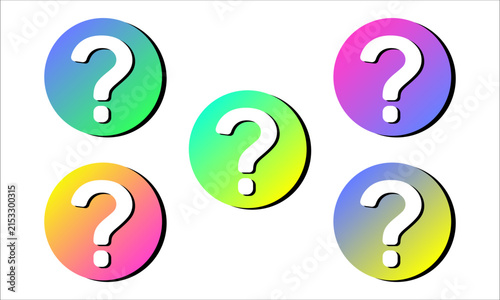 Set of colorful question marks in circle frames. Perfect for graphic design elements.