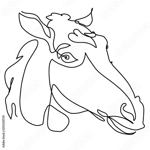 The horse's head is depicted with a single, fine stroke, black