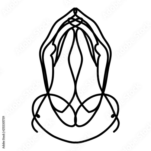 creative image of hands clasped in prayer, black line