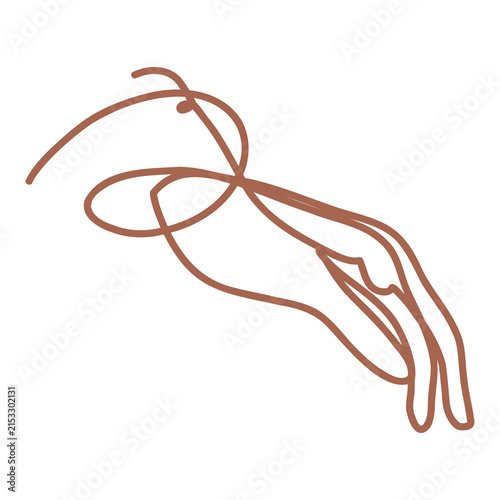 An elegant woman's hand drawn with a single brown line