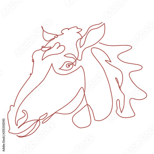 The horse's head is depicted with a single, fine stroke