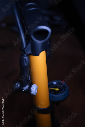 Canvas Print Copy space bokeh background image,PSI gage isolated subject, bicycle pump, bokeh