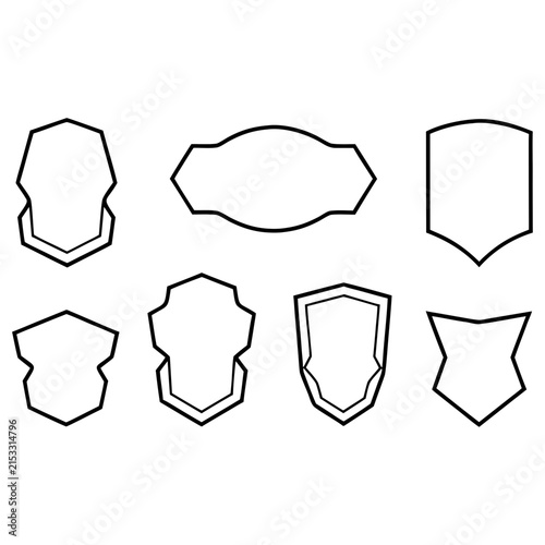 Vintage Blank Badge Outline Vector Set, Crest and Shield Shape Frame Templates for Logo Design, Label, Emblem, and Insignia Elements
