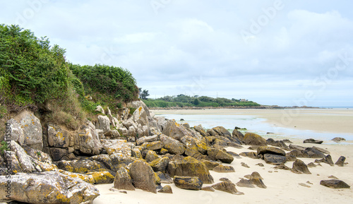Wide and sandy coast in France, Brittany in Guisseny
