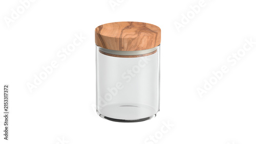 Glass Storage Jar with Olive Wood Lid Isolated for Kitchen Pantry Organization and Food Containers