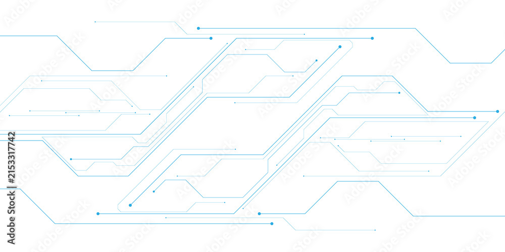 Obraz premium Futuristic blue circuit board background, digital technology network vector, abstract electronic motherboard lines on white backdrop