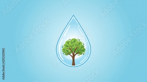 Tree of Life Flourishing Within a Crystal Clear Water Droplet Symbolizing Growth