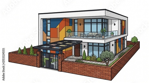 Modern luxury house architectural sketch with garden and contemporary exterior design.