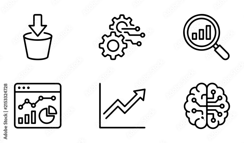 Fototapeta premium Data Analysis Icons, Business Growth Graphics, Digital Brain Concepts, Technology Vector Set