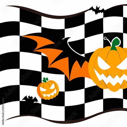 Top seller waving checkered race flag with popular halloween pumpkins and bat wings simple trending spooky festive background for viral micro stock graphic design jack o lantern halloween checkered