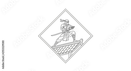 samurai on roof, japanese warrior